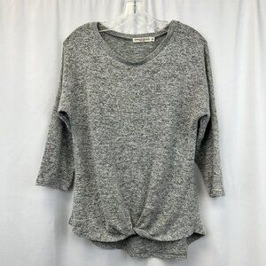 Chance Or Fate Womens Round Neck Knotted Front 3/4 Sleeve Top Gray Size S